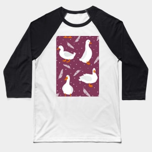 White Pekin Ducks with feathers and dots repeat pattern Baseball T-Shirt